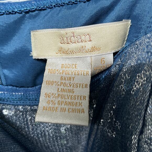 AIDAN MATTOX Dress Women 6 Teal Silver Sequin Strapless Pleated Tiered Mini 2810 - Picture 4 of 8